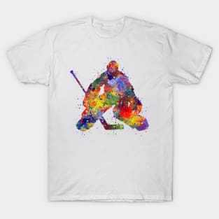 Ice Hockey Goalie Boy Watercolor Silhouette T-Shirt